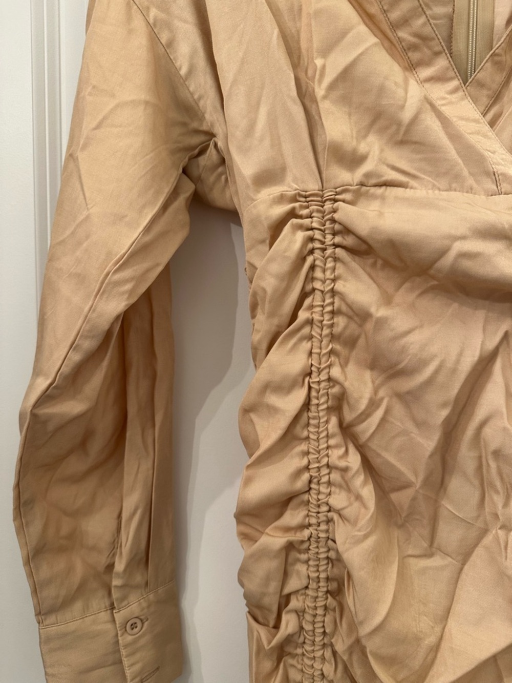 Ruched Tie-Hem Mini Dress in Beige - Picture 5 of 5
